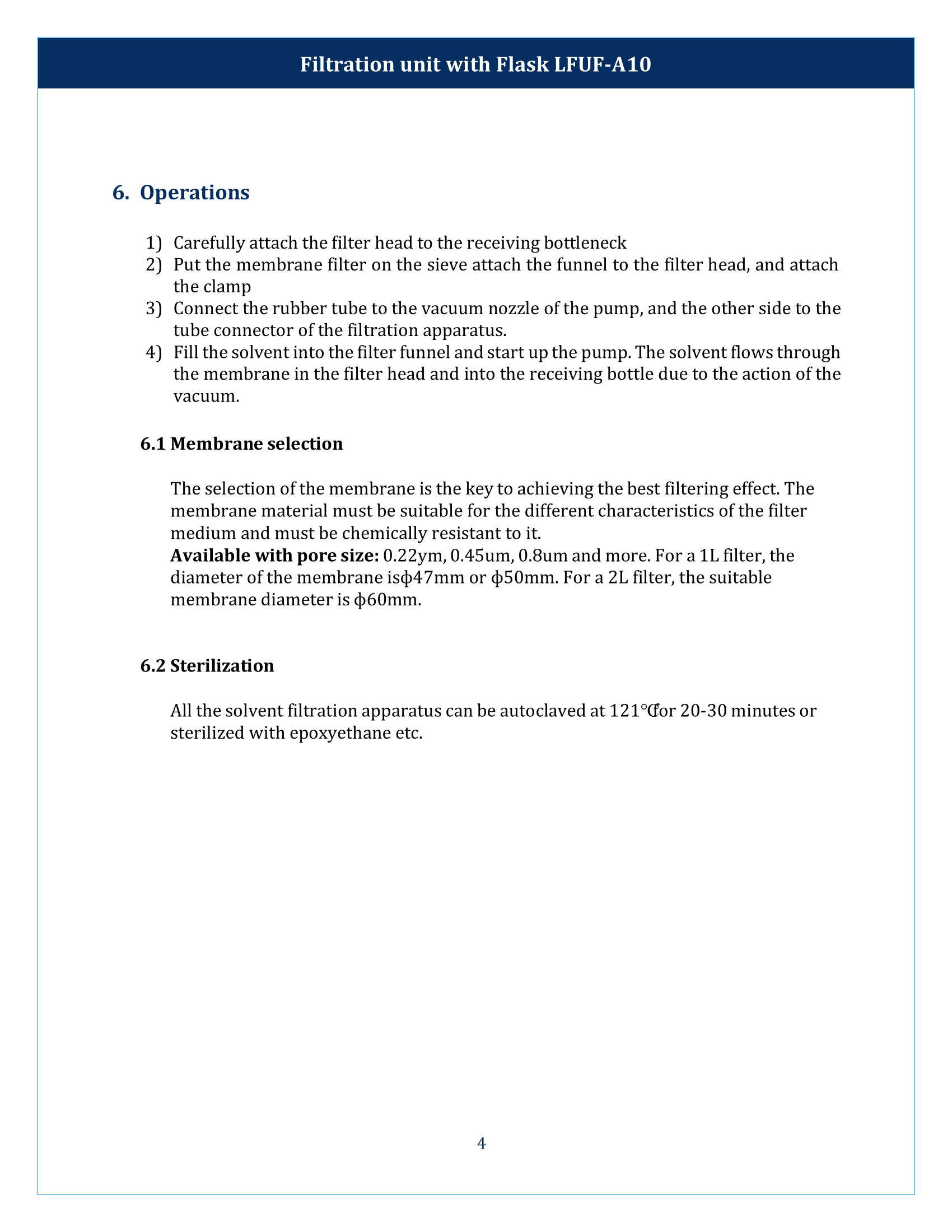 Filtration unit with Flask LFUF-A10 Manual